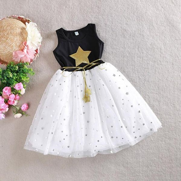 

children girls dress baby gold star a-line princess party kids clothes birthday gift girl's dresses, Red;yellow