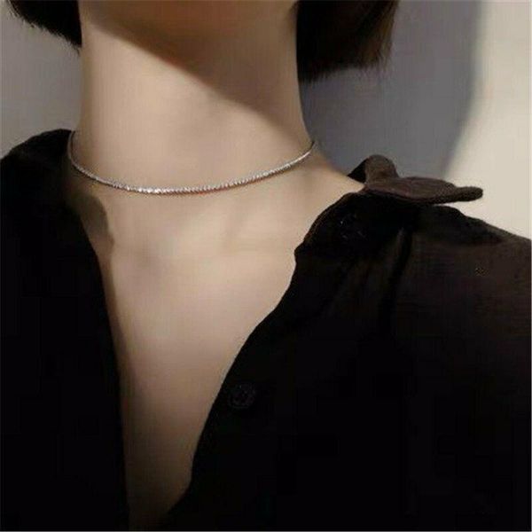 

chains 925 sterling silver sparkling clavicle chain choker necklace for women fine jewelry wedding party birthday gift