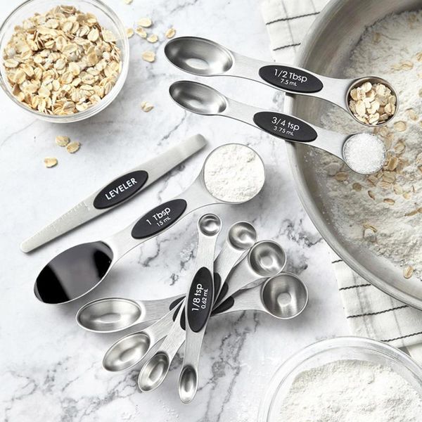 

spoons 8pcs magnetic measurement teaspoon tablespoon for dry and liquid ingredients stainless steel double head measuring spoon