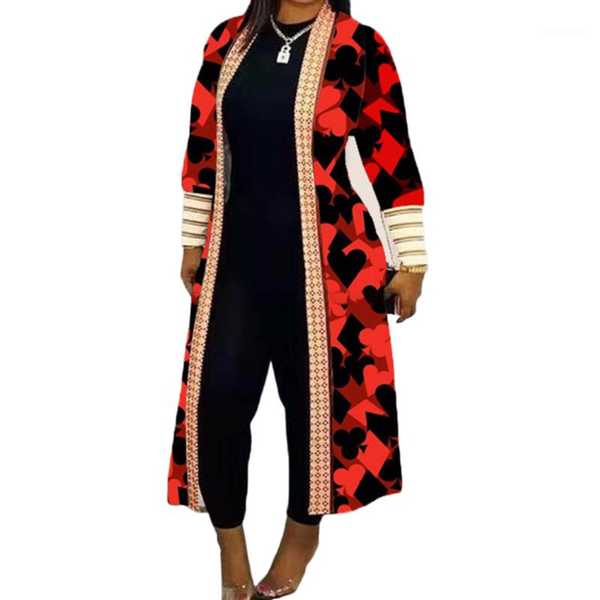 

spring women trench long coat thin geometric heart shaped print western fashion lady woolen coats young female cardigan women's wool &, Black