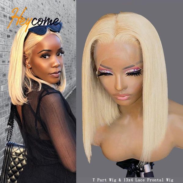 

lace wigs 613 blonde bob front human hair wig short closure transparent brazilian straight frontal 13x1 t part, Black;brown