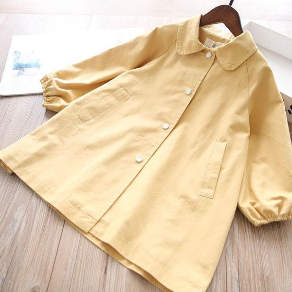 

coat 2021 fall girls button long jackets baby girl solid color cotton windbreaker children clothes wholesale, Blue;gray