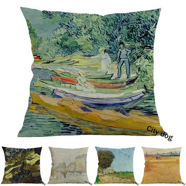 

cushion/decorative pillow french famous painter painting art bank of the oise at auvers cotton and linen square case cushion cover home