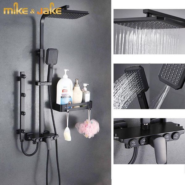 

matte black square shower set bathroom faucet wall message bath rainfall mixer sets