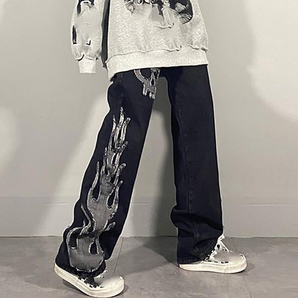 

women's jeans dark streetwear wash spring y2k high waist trendy straight tube wide leg skeleton denim pants jean femme, Blue