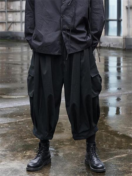 

men's pants cargo spring and autumn classic dark multi-pocket loose large casual wide-leg, Black