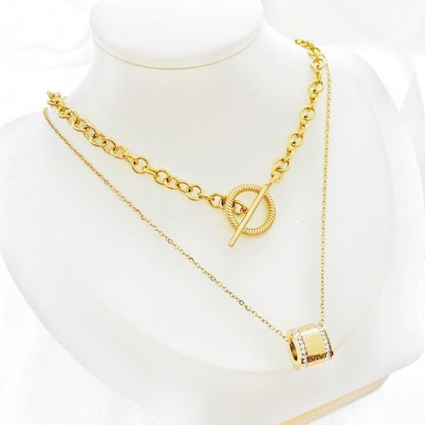 

earrings & necklace loftily jewelry double circular ring loops pendant stainless steel choker with rhinestone, Silver