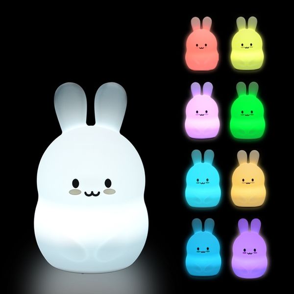 

medium rabbit bedside atmosphere silicone 8-color led nightlight usb charging pat color changing lamp