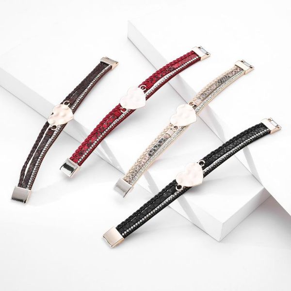 

bangle ornapeadia leather ethnic bohemia bracelet for women three-layer woven heart pattern bangles manufacturer wholesale, Black