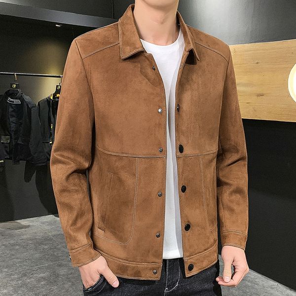 

jackets spring suede men's korean fashion lapel splicing solid color single breasted et, Black;brown