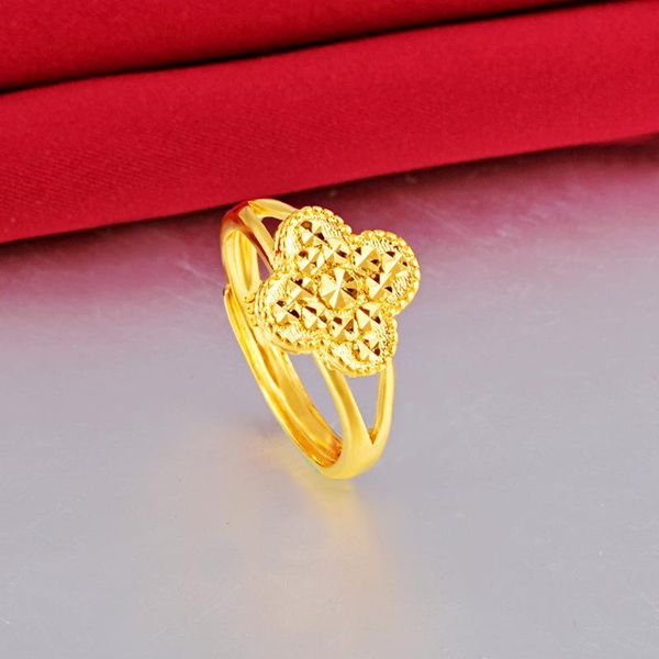 

wedding rings opening adjustable fashion accessories korean style simple geometric women's gift sand gold lucky four-leaf clover ring, Slivery;golden