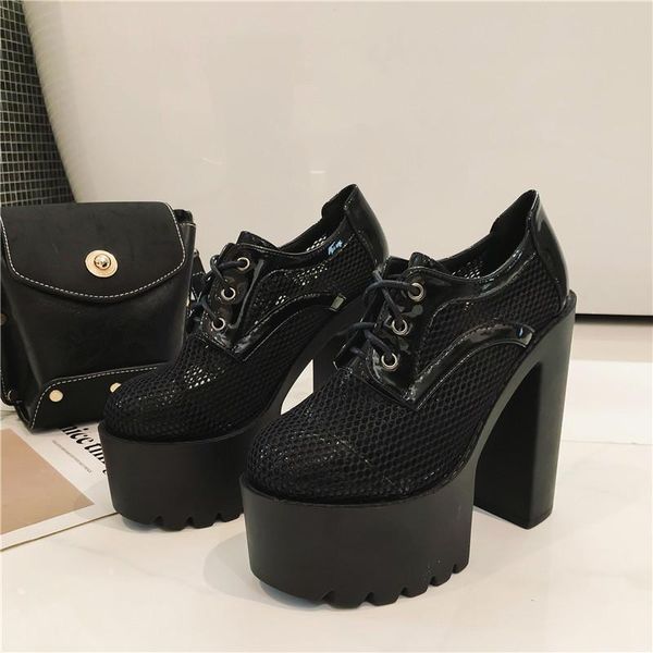 

fashion chunky mesh cut-out waterproof platform sandals, Black