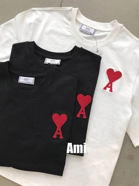 

2021 ami men's wear designer fashion boy t-shirt comfortable breathable cotton short ms female designer brand men's t-shirt q1, White;black