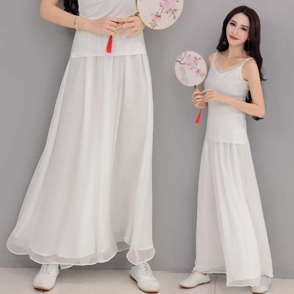 

spring and summer 2019 artistic gauze chiffon casual yoga pants meditation skirt versatile wide leg pants, Gray
