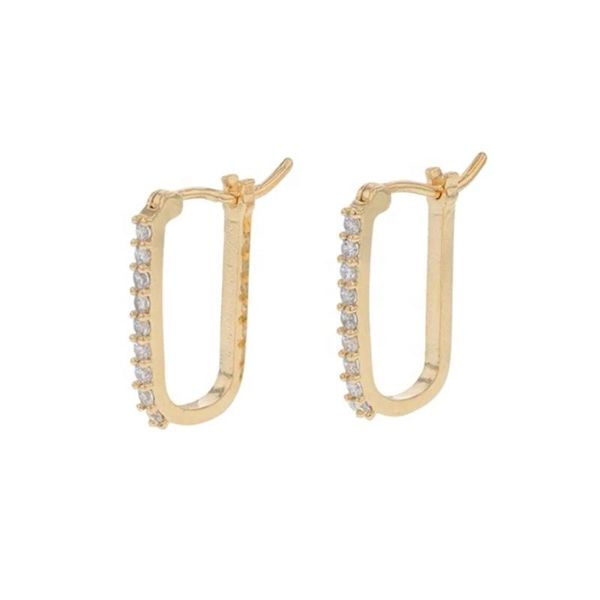 

hoop & huggie original brand gold diamond cubic zirconia rectangle shape earring sterling silver 925, Golden;silver