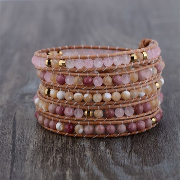 

quality natural stones leather wrap bracelets wholesale handmade bohemian boho yoga dropshipping fashion bracelet j190722, Golden;silver
