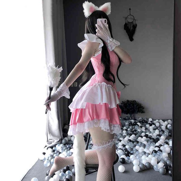 

ojbk women pink lingerie costumes servant lolita kawaii babydoll dress french apron maid cosplay erotic outfit 0494, Black;white