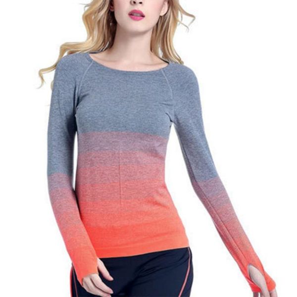 

yoga outfit women sports shirt breathable gym running fitness t-shirt long sleeve shirts gradient color quick dry sport