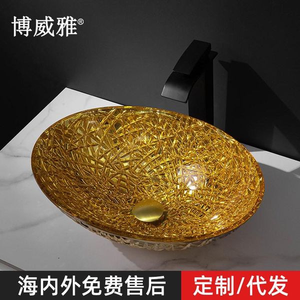

boweiya bathroom galvanized glass basin home balcony oval el golden wash sink faucets