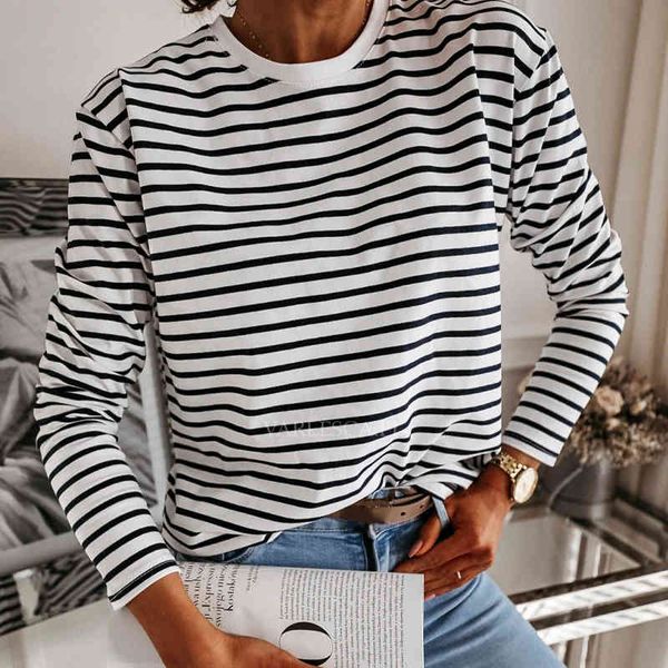 

women's blouses & shirts female black and white stripes casual neck long sleeve shirt jumper srping fashion korea pgrh