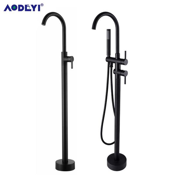 

bathroom bath spout shower floor mount black brass set mixer tap valve 1 & 2 function bathtub filler taps sets