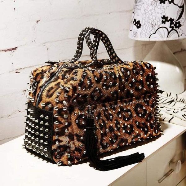 

evening bags casual leopard rivet luxury design rhinestone shoulder bag for women messenger ladies large capacity tote purses and handbag