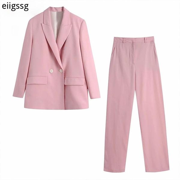 

women's two piece pants fashion trend blazer pink jacket two-piece office workwear long sleeve clothes sweet pocket double breasted sui, White