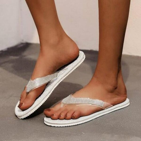 

summer women flip flops shining beach shoes woman waterproof transparent large size holiday outside white ladies slippers, Black