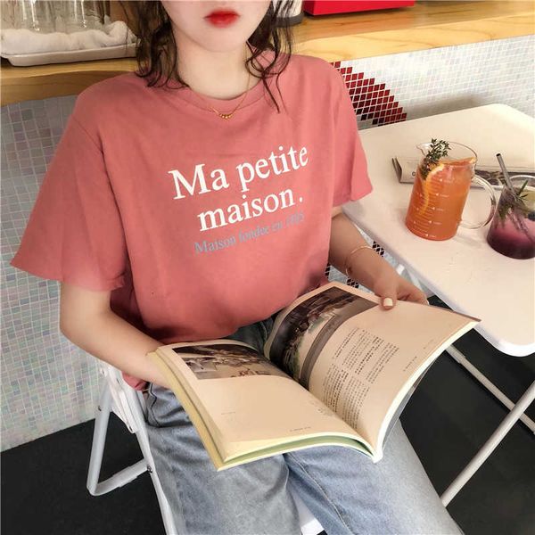 

women's t-shirt letter print summer t-shirts women loose casual cotton korean shirts boyfriend streetwear short sleeve haraju, White