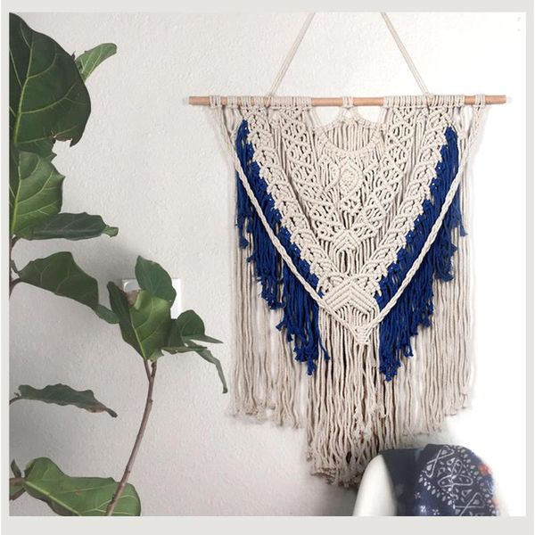 

tapestries handmade wall hanging tapestry macrame bohemian boho khaki blue for apartment living room home decor 70x90cm