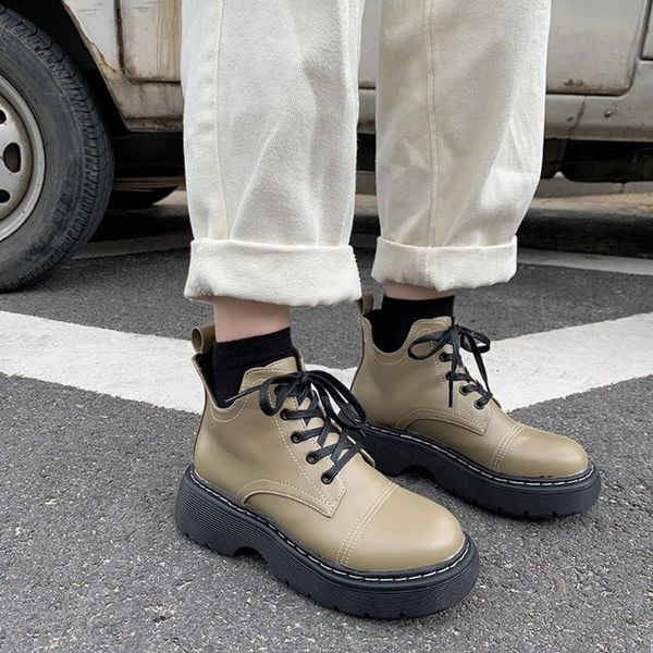 

boots women boot 2021 british style shoes spring and autumn all-match thick-soled fashion lace-up short, Black