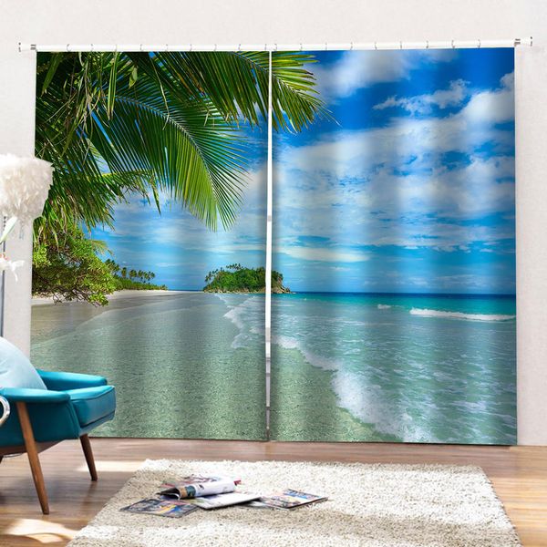 

p window blue beach curtain 3d blackout curtains living room bedroom l