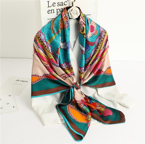 

scarves 2021 silk square scarf female large hijab fashion lady head wraps foulard women bandana neckerchief summer 135x135cm, Blue;gray