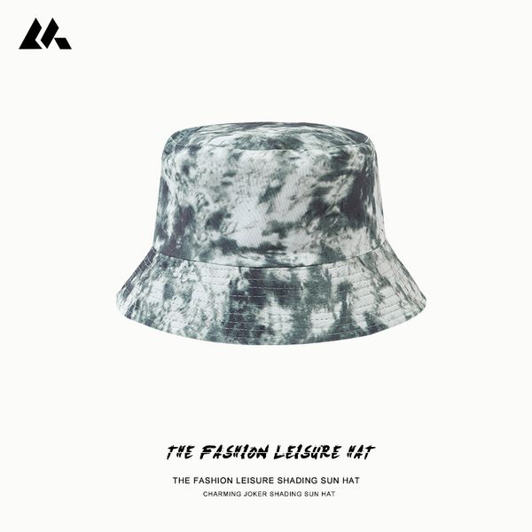 

3d tie dye printed fisherman's double side basin men's women's summer outdoor sunshade hat, Blue;gray