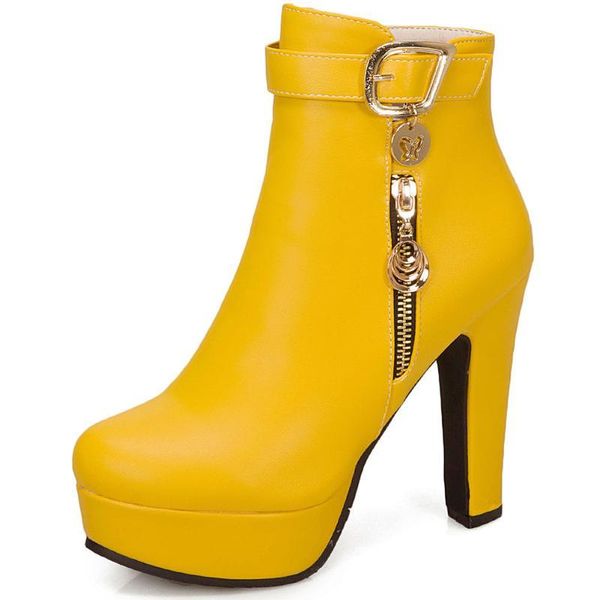 

boots bonjomarisa ladies elegant high heels ankle concise platform women office metal decorating shoes woman b1nu, Black