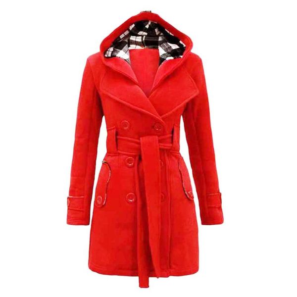 

women's wool & blends 2021 arrivals womens warm coat winter hooded long sections belt double breasted jacket manteau femme abrigo mujer, Black