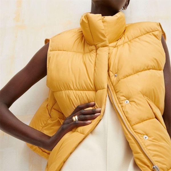 

women's vests 2021 autumn winter women vest thick pocket design short waistcoat yellow sleeveless outwear female casual parka mujer, Black;white