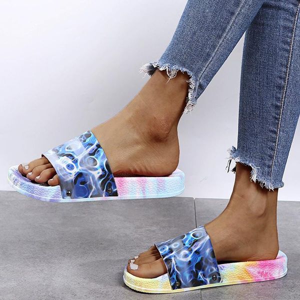 

sandals shoes for women 2021 colorful graffiti slippers thick bottem casual beach female flats comfort zapatos mujer, Black