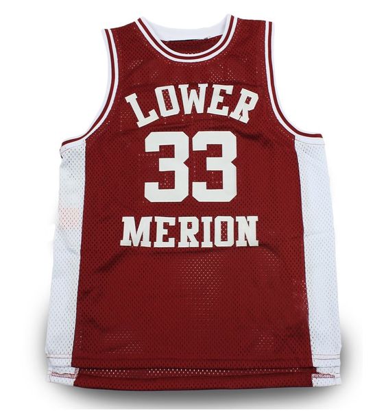 

wears bryant #33 lower merion maroon and white high school jersey, Black