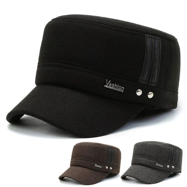 Berets Herbst Winter Herren mittleren Alters und ältere Hüte Papa Flat Top Cap Gehörschutz Alter Mann Hut Baumwolle warm Opa