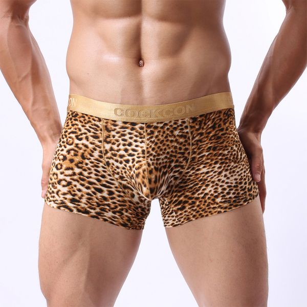 

cockcon gold eed u-pouch panties leopard men's boxers, Black;white