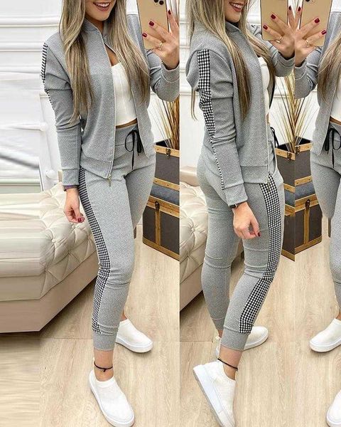 

women's two piece pants 2021 women set outfits autumn tracksuit zipper and casual sport suit winter 2 woman, White