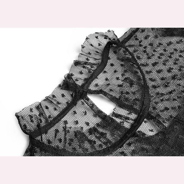 

casual dresses est fashion 2021 spring vertical collar mesh perspective long sleeve lace dress, Black;gray