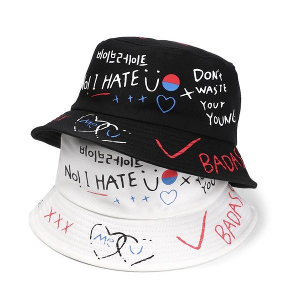 

wide brim hats 1pc 2021 sunscreen bucket hat fishing outdoor hip hop cap men's summer fisherman bob graffiti for men women couples gift, Blue;gray