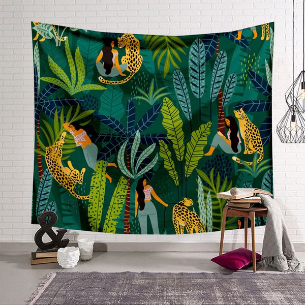 7 Designs Wandbehang Tapisserie Leopardenmuster Strandtuch Schal Blumen Pflanzen Yogamatten Tischdecke Polyester Wandteppiche Heimdekoration