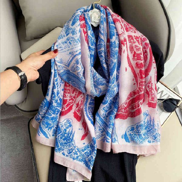 

design 2021 spring, autumn new cotton and hemp women's elegant long sunscreen silk scarf warm shawl, Blue;gray