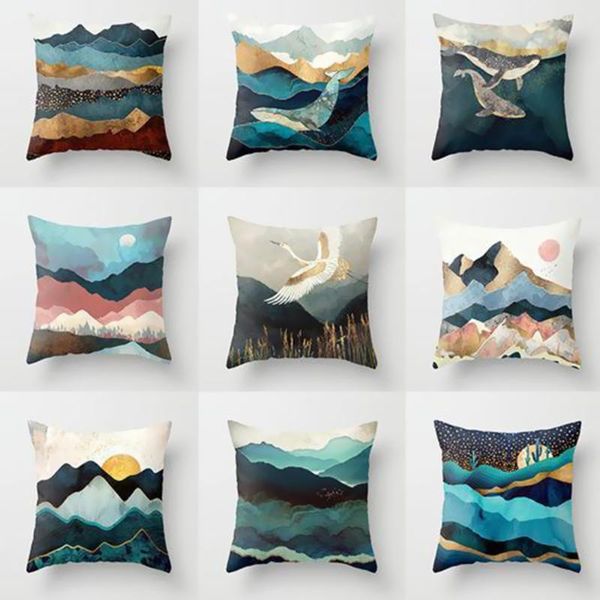 

pillow case home sofa polyester mountain pattern cushion cover square pillowcase bedroom el car decoration 45cm*45cm