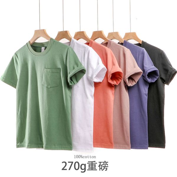 

thick cotton short sleeve pocket t-shirt basic solid color men's and women's base summer, White;black