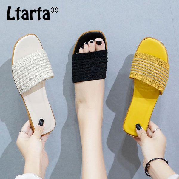 

ltartawomen's flat sandals for outdoors 2021 summer latest fashionable internet knitted loafer students hygc-2888 slippers, Black
