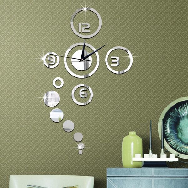 

wall clocks creative mirror stickers 3d diy moment quartz needle clock watch acrylic home bedroom modern decoration